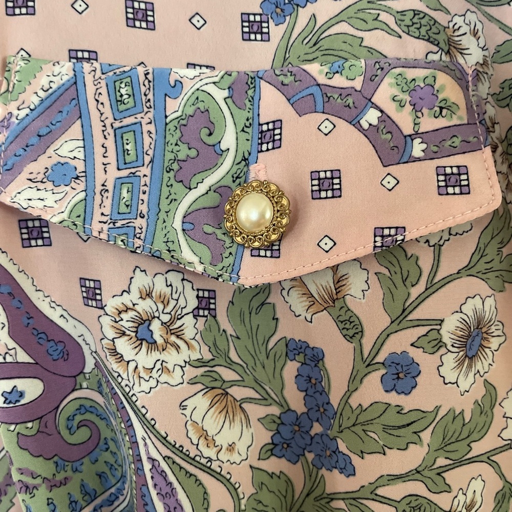 Vintage Leslie Fay Pink and Purple Paisley Button-Front Midi Dress - Picture 4 of 7